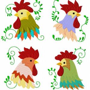 Roosters Embroidery Machine Design