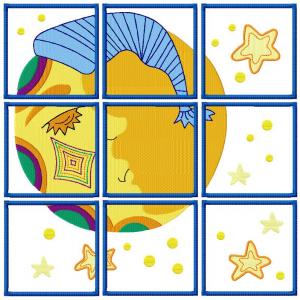 Sleepy Moon Puzzle Blocks Embroidery Machine Design