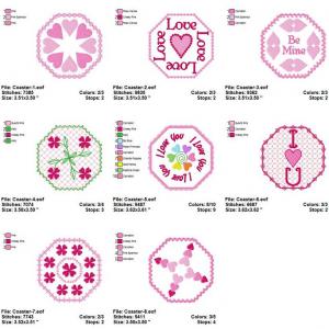 Valentine Coasters Embroidery Machine Design