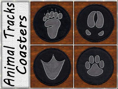 Animal Tracks Coasters Embroidery Machine Design