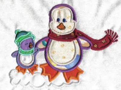 Applique Penguins Embroidery Machine Design