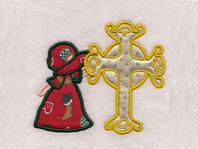 Applique Sunbonnet with Crosses Embroidery Machine Design