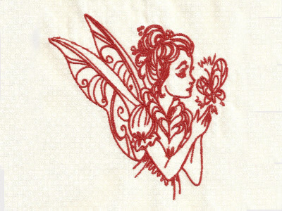 Beautiful Redwork Fairies Embroidery Machine Design