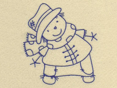 Bluework Scarecrows Embroidery Machine Design