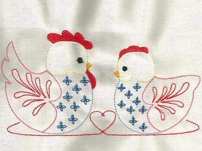 Colorline Folk Art Chickens Embroidery Machine Design