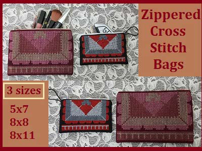 Zippered Cross Stitch Bags Embroidery Machine Design