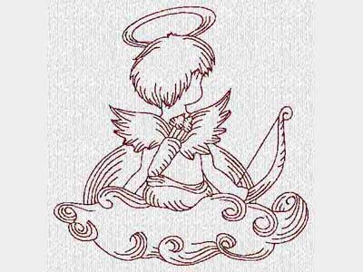 Cupid Redwork Embroidery Machine Design