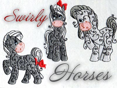 Cute Swirly Horses Embroidery Machine Design