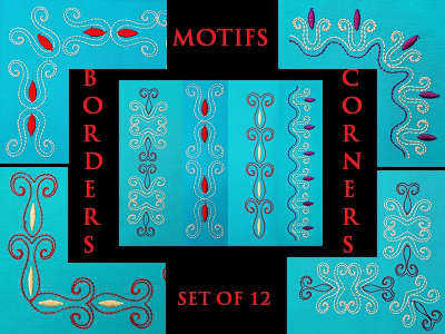Dainty Borders Corner and Motifs Embroidery Machine Design