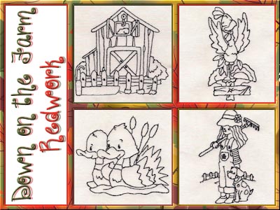 Down on the Farm Redwork Embroidery Machine Design