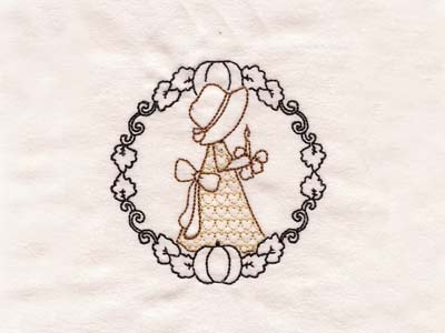 Fall Time Sunbonnet Girls Embroidery Machine Design