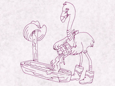 Flamingo Cowboys Redwork Embroidery Machine Design