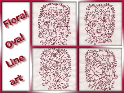 Floral Ovals Colorline Embroidery Machine Design