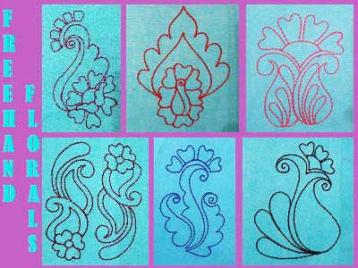Freehand Floral Blocks Embroidery Machine Design