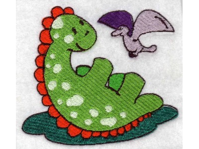 Green Dino Embroidery Machine Design
