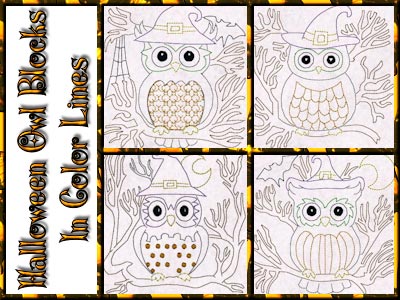 Halloween Owls Blocks Colorline Embroidery Machine Design