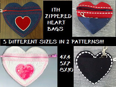 In The Hoop Zippered Heart Bags