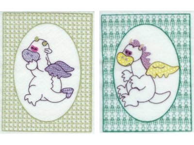 Lacy Dino Quilt Blocks Embroidery Machine Design
