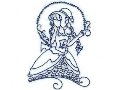 Line Art Tea Time Ladies Embroidery Machine Design