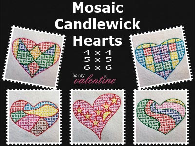 Mosaic Candlewick Hearts Embroidery Machine Design