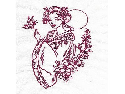 Redwork Geishas Embroidery Machine Design