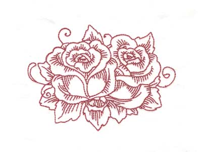 Beautiful Redwork Roses Embroidery Machine Design