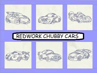Redwork Chubby Cars Embroidery Machine Design