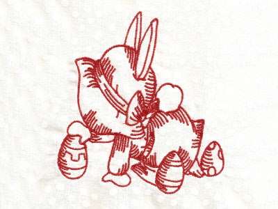 Redwork Easter Egg Hunt Embroidery Machine Design