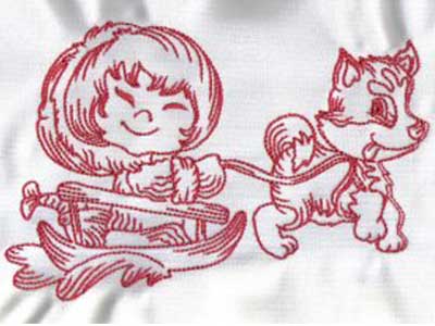 RedWork Eskimos Embroidery Machine Design