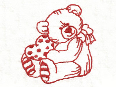 Redwork Valentine Teddies Embroidery Machine Design