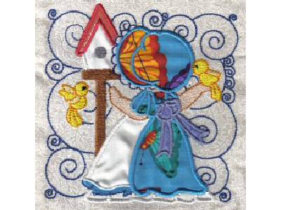 Applique Sunbonnets and Birds Embroidery Machine Design