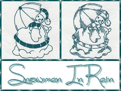 Snowman In The Rain Redwork Embroidery Machine Design