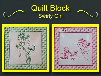Swirly Girls Quilt Blocks Embroidery Machine Design