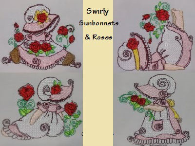 Swirly Sunbonnets and Roses Embroidery Machine Design