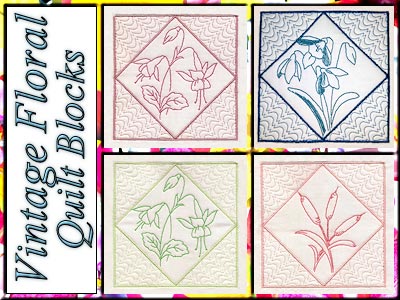 Vintage Floral Quilt Blocks 1 Embroidery Machine Design