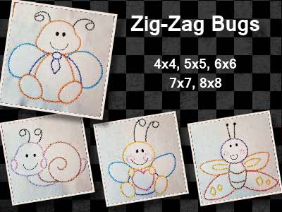 Zig Zag Bugs Embroidery Machine Design