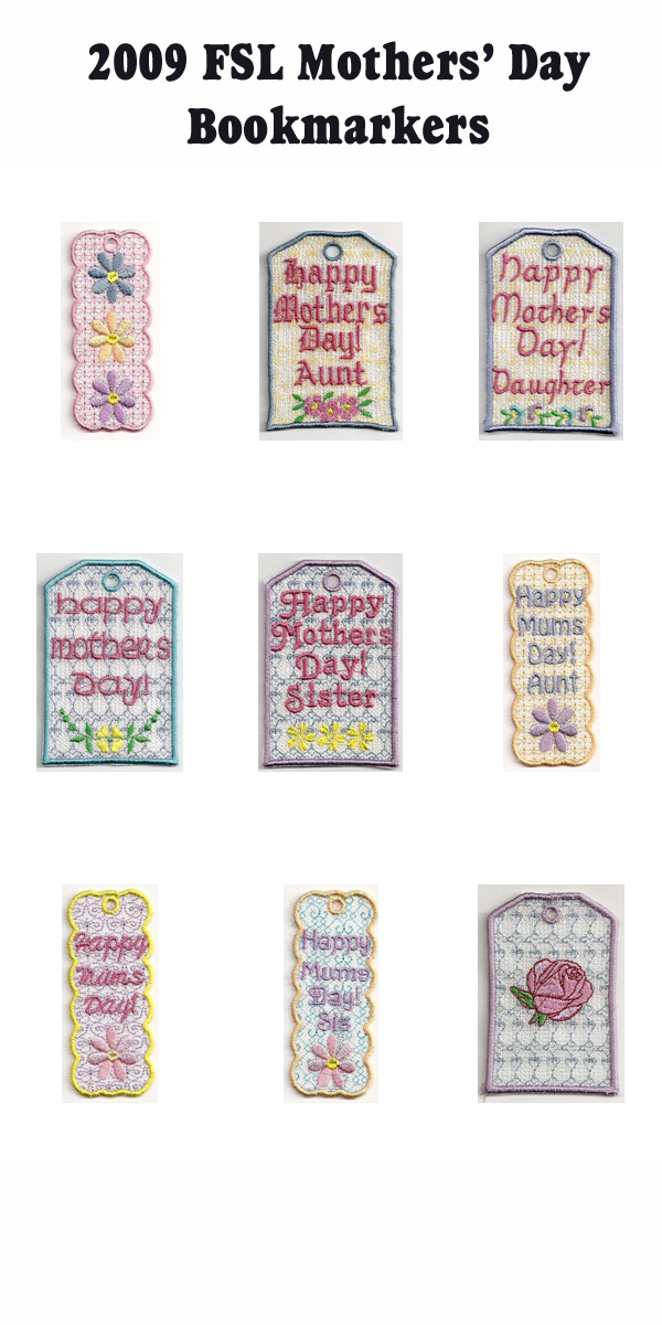 2009 FSL Mothers Day Bookmarkers Embroidery Machine Design Details