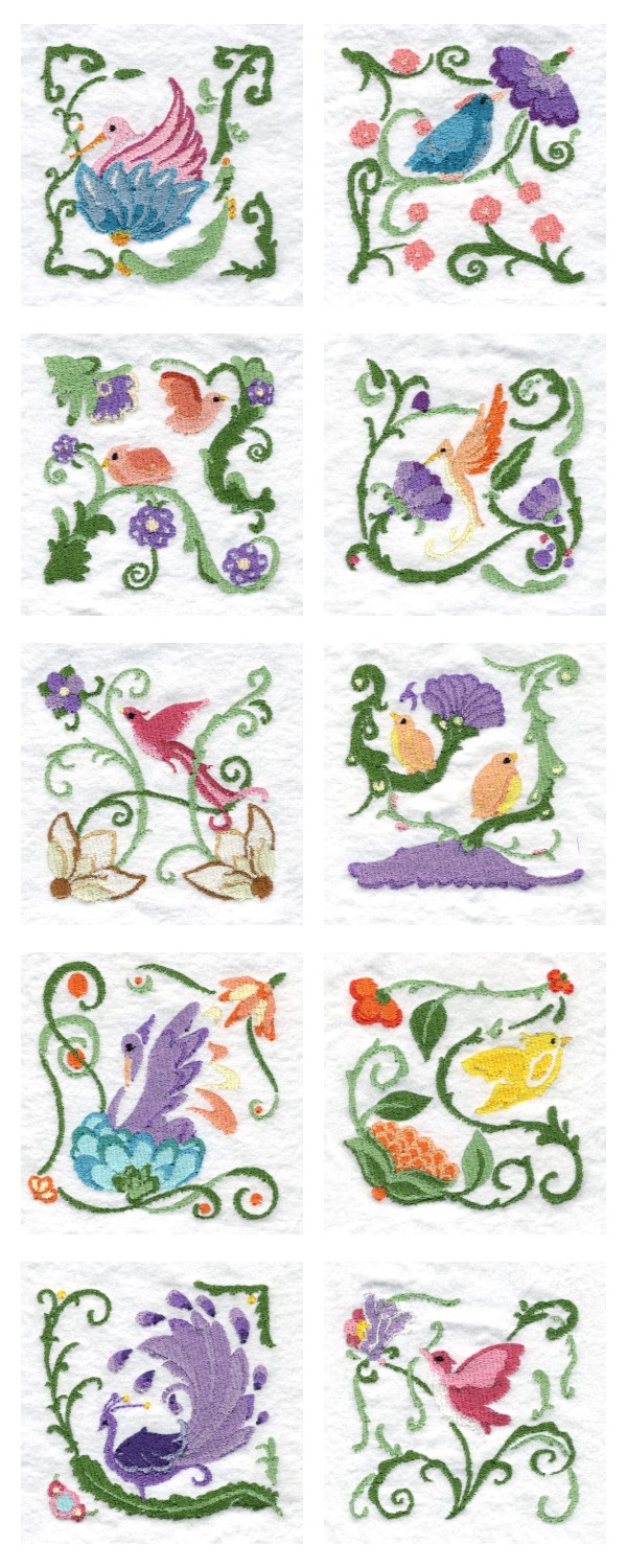 Jacobean Tropical Birds 2 Embroidery Machine Design Details