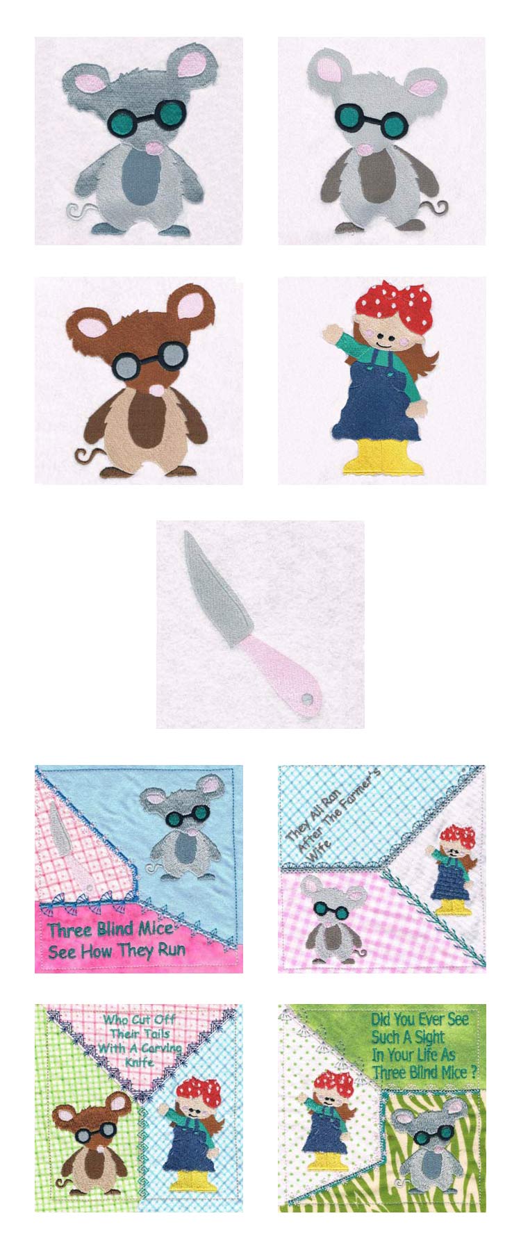 Three Blind Mice Embroidery Machine Design Details