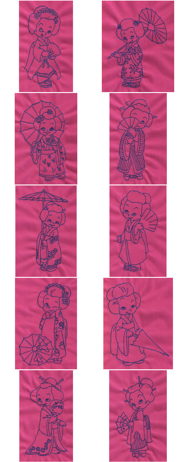 BW Geisha Children Embroidery Machine Design Details