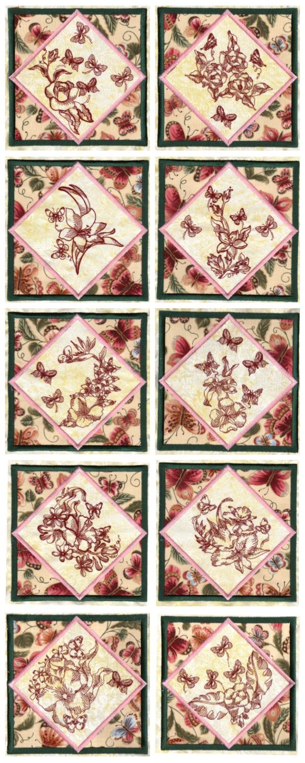 6x9 Butterfly Quilt Blocks Embroidery Machine Design Details