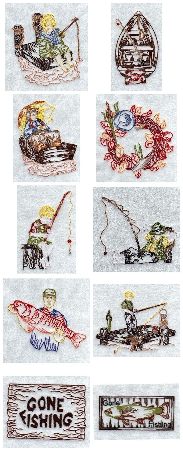 Gone Fishing Embroidery Machine Design Details