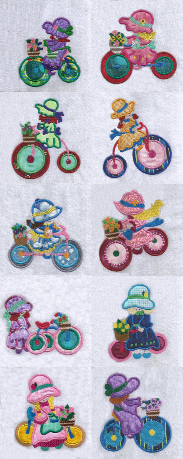 Applique Bonnets on Bikes Embroidery Machine Design Details