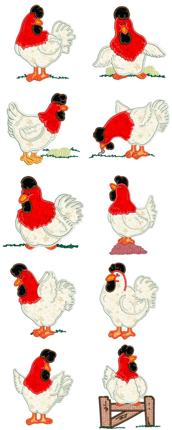 Applique Chickens Embroidery Machine Design Details