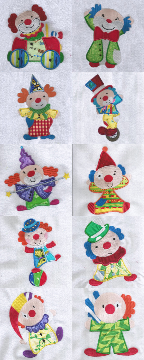 Applique Clowns Embroidery Machine Design Details