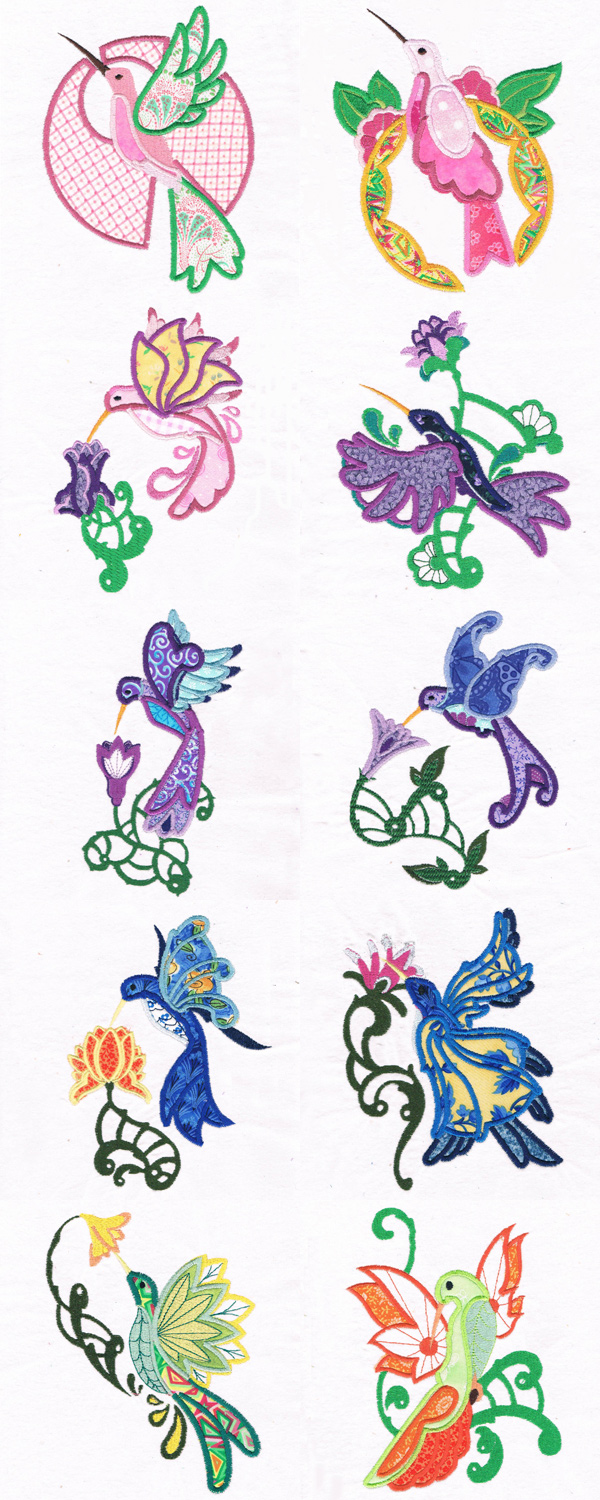 Applique Hummingbirds Embroidery Machine Design Details