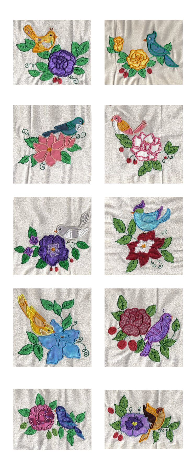 Applique Birds and Flowers Embroidery Machine Design Details