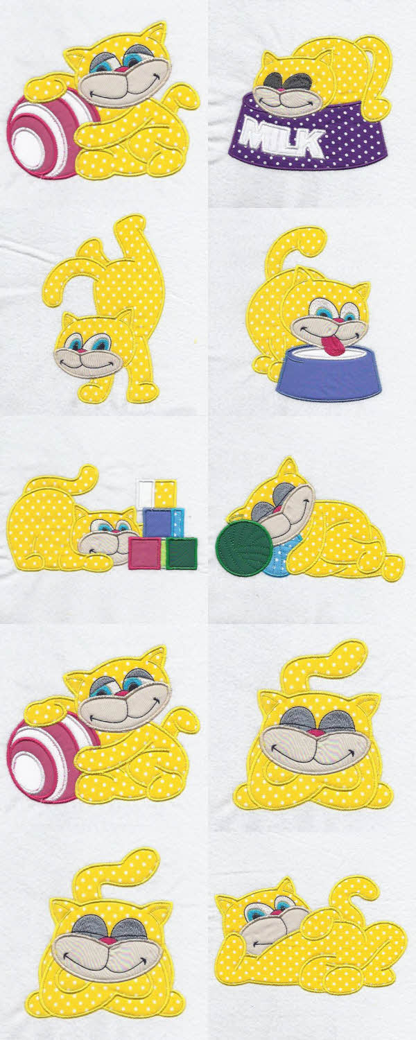 Applique Cats Embroidery Machine Design Details