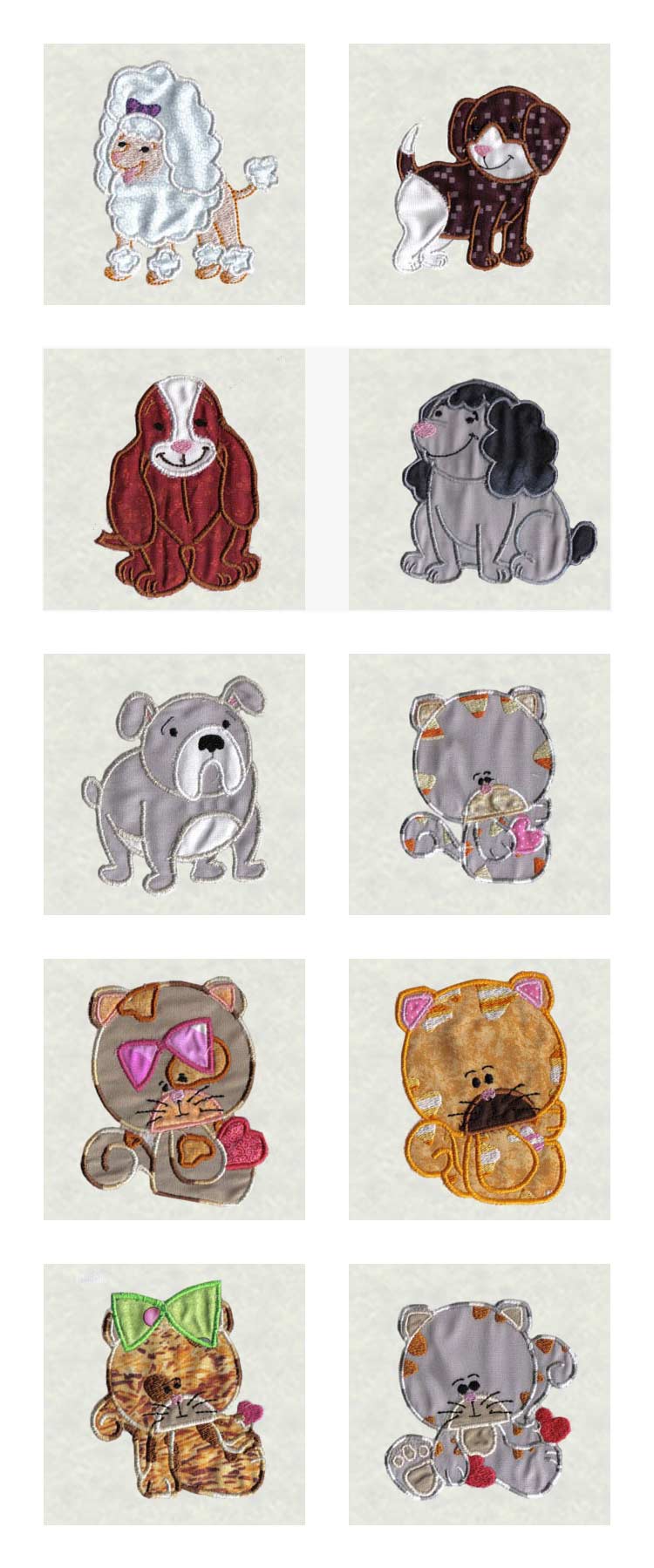 Applique Puppies and Kitties Embroidery Machine Design Details