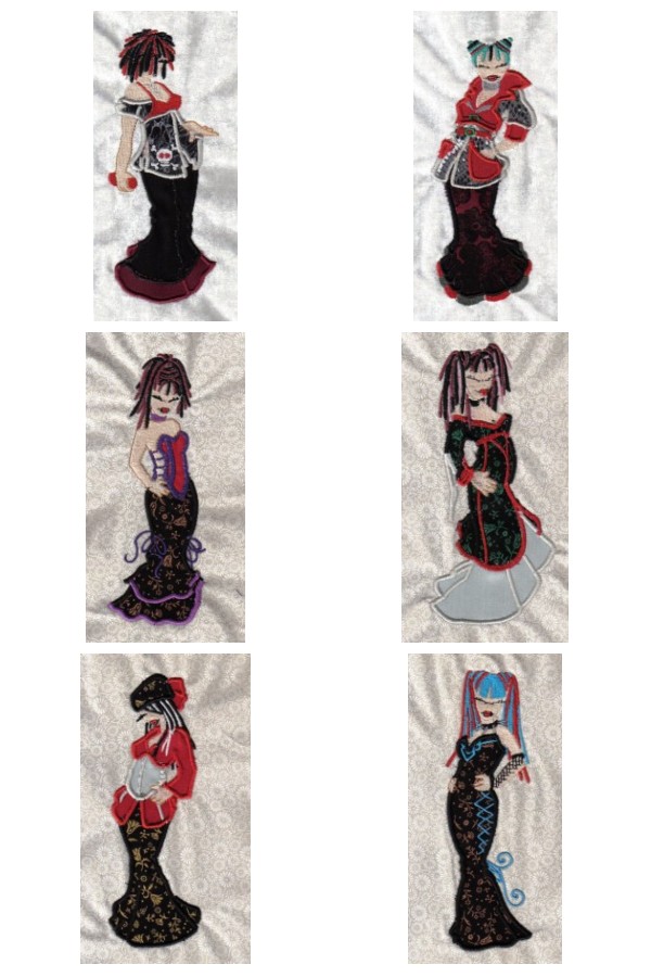 Applique Gothic Girls Embroidery Machine Design Details